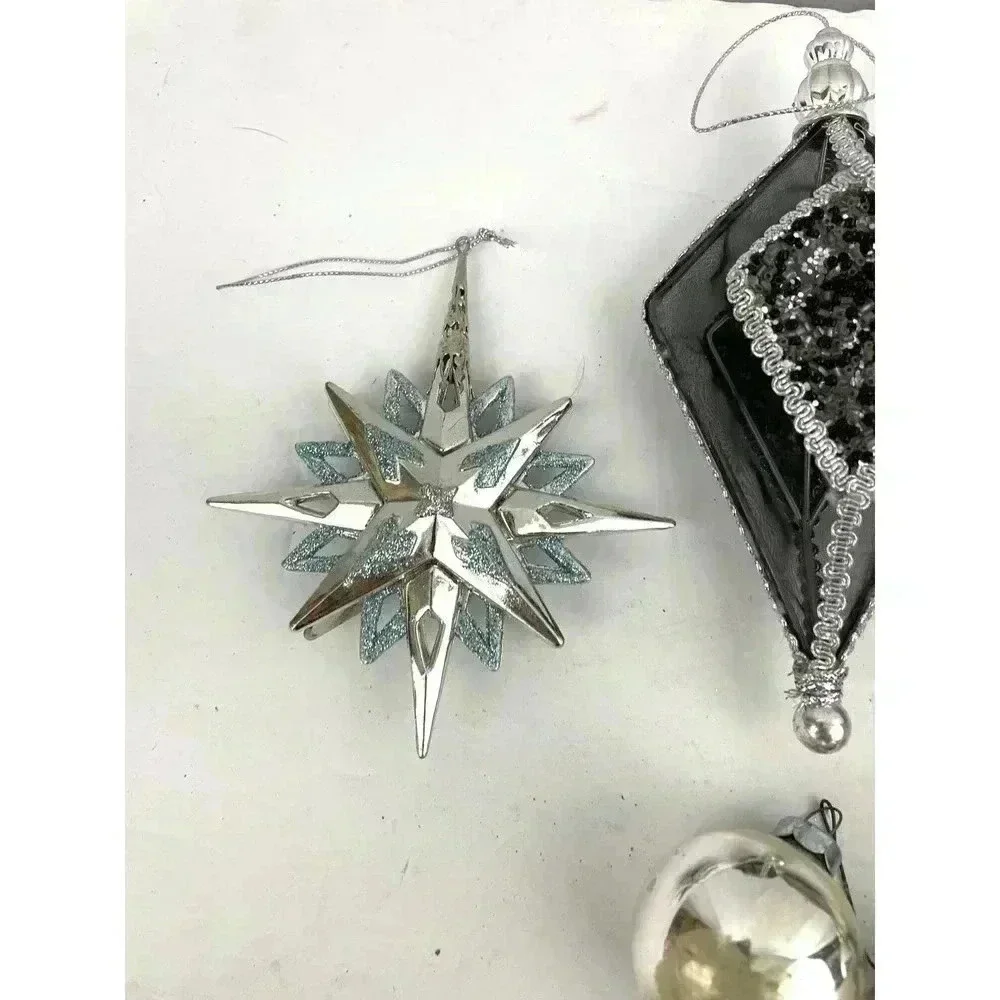 VTG Lot of 8 Mercury‎ Glass Ornaments Mirror Heart Bell Stars Holiday Christmas